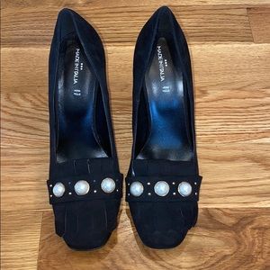 NWOB Made in Italia Black Suede Block Heel Shoes